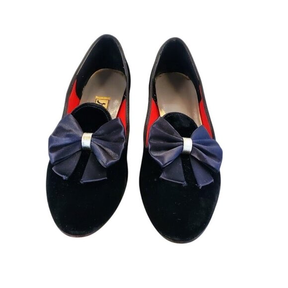 Intrigue By Daniel Green Women's Vintage Black Velvet Ballet Flats Gold Wedge 7 - Picture 4 of 10